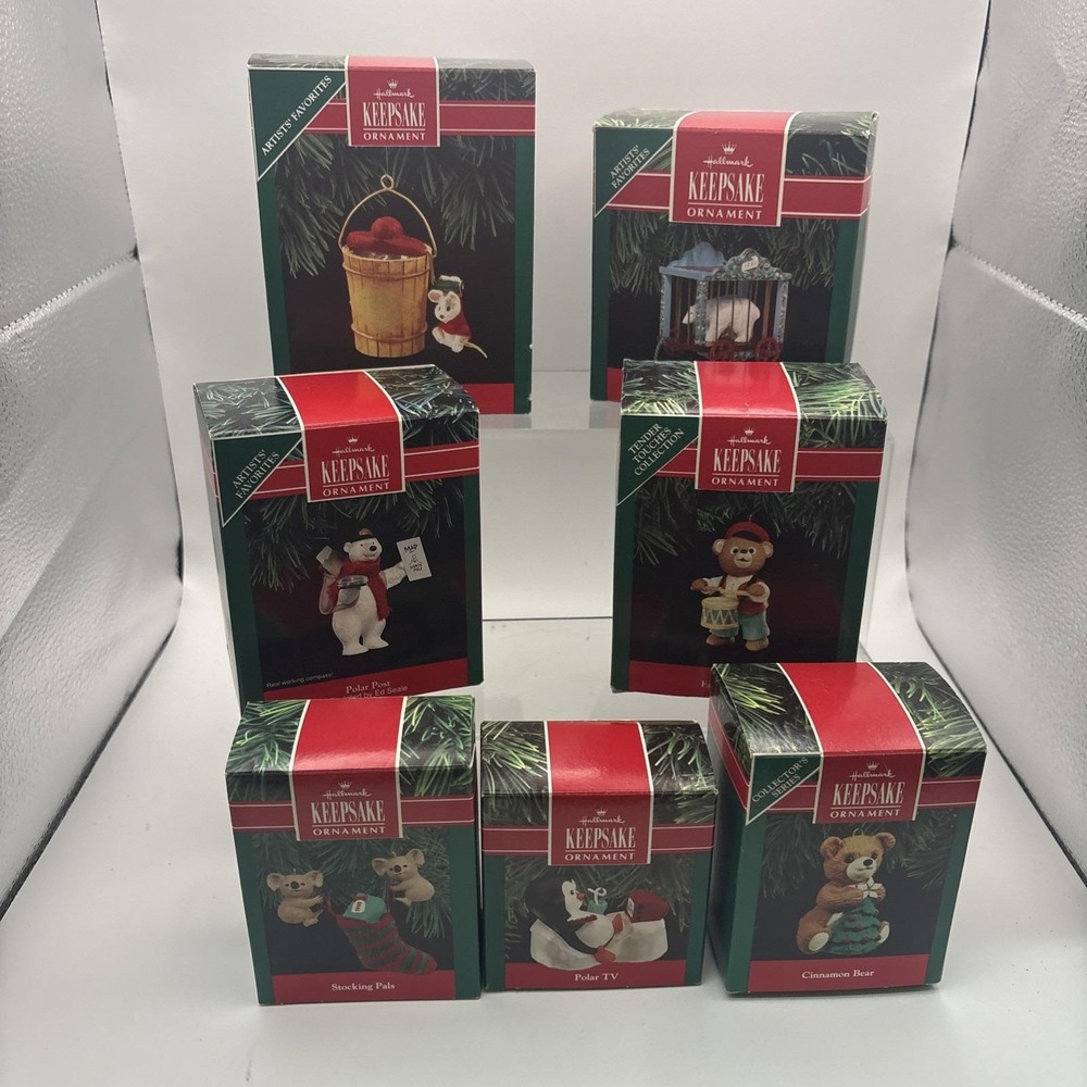Vtg~Hallmark Ornaments~Lot of 7~Various Themes and Years~IOB